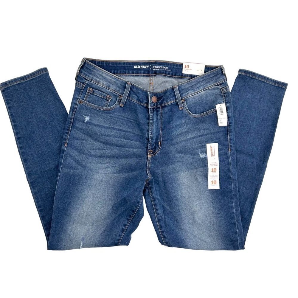 NWT OLD NAVY FAMOUS ROCK STAR MID-RISE SUPER SKINNY SHORT DENIM JEANS - 10